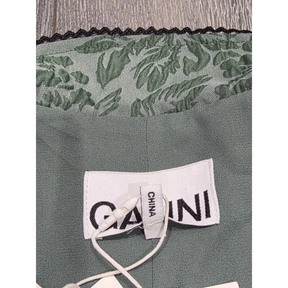 GANNI Organza Mini Dress Size 36 Myrtle Jacquard Balloon coquette fairy A004055 - Picture 9 of 13